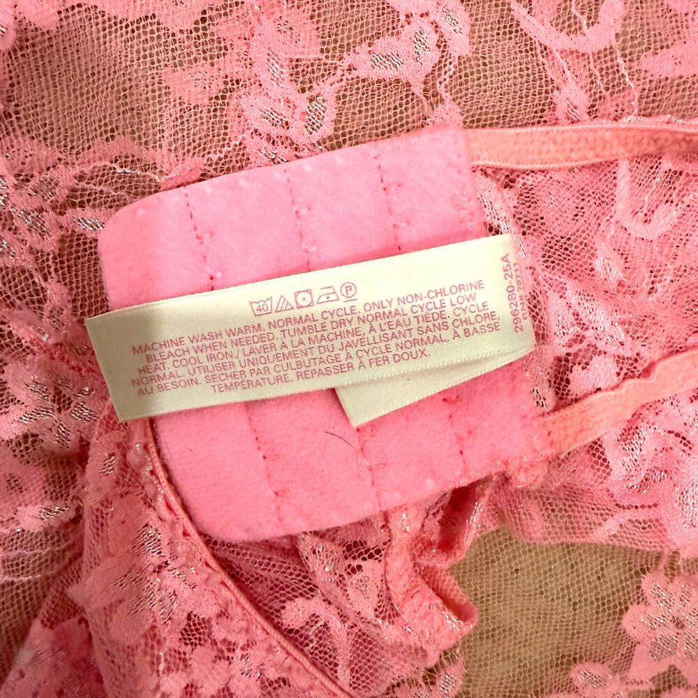 Victoria's Secret Women's Sheer Lace Pink Floral Sexy Babydoll Chemise Size L - Picture 6 of 6